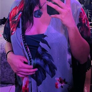 Floral Kimono with Red and Blue Accents